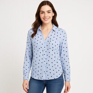 Candie's Womens XS Light Blue Heart Print Blouse Long Sleeve Button Front Shirt
